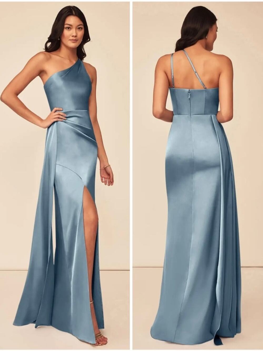AZAZIE Maron Stretch Satin Maxi Dress Formal Gown Bridesmaid Wedding Guest Blue